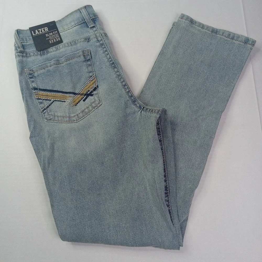 Lazer Slim Fit Jeans Men's Size 32x32 Blue Sits Below Waist Slim Leg Opening‎